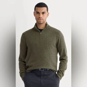 New Everlane Men's CASHMERE QUARTER ZIP SWEATER HEATHERED ARMY GREEN Size XXL